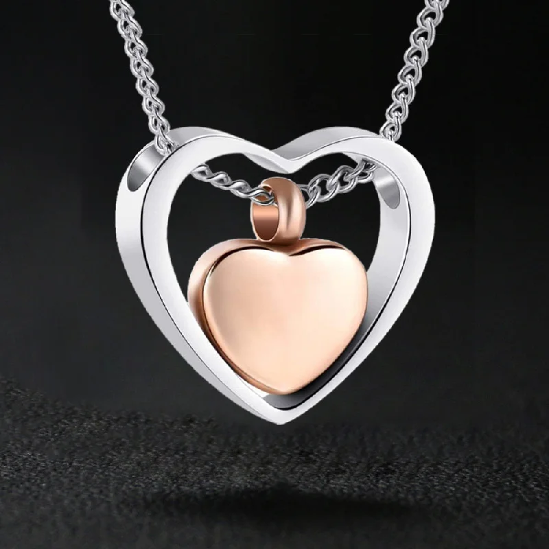 Necklaces and pendants with leaf-shaped designs for an earthy, organic feel-Double Heart Urn Ashes Necklace