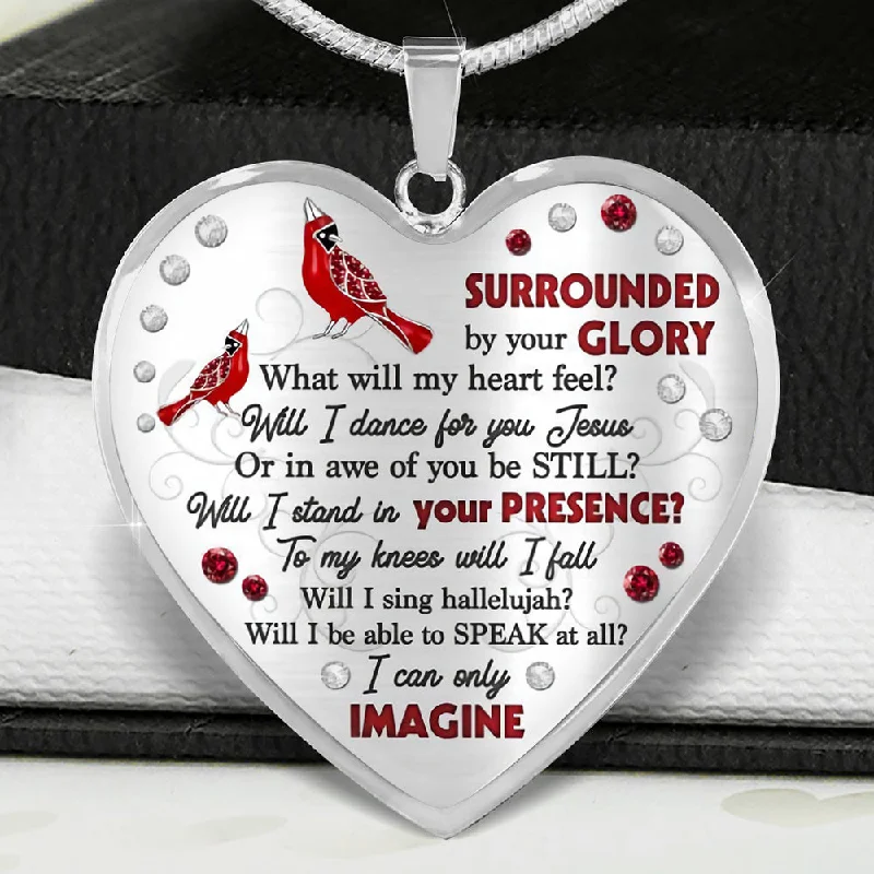 Personalized necklaces and pendants with initials for a customized and meaningful gift-Cardinal Surrounded By Your Glory Heart Necklace