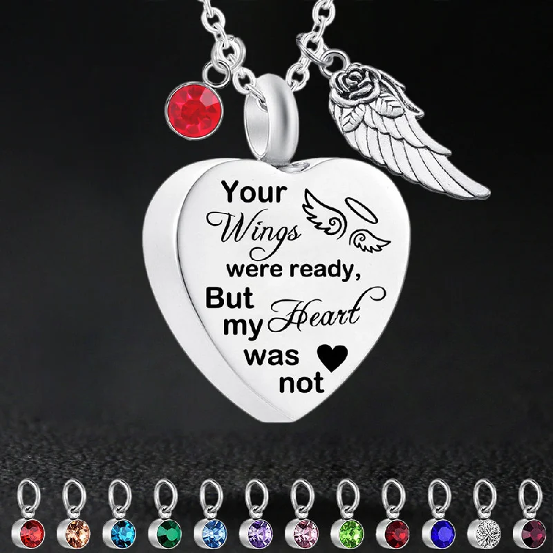 Necklaces and pendants with abstract shapes for a modern, creative appearance-Dletay Heart Cremation Necklace for Ashes Angel Wing Urn Necklace