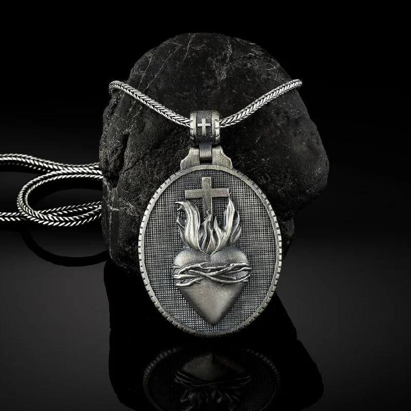 Necklaces and pendants with clear quartz for a pure and radiant look-Jesus Sacred Heart Cross Pendant