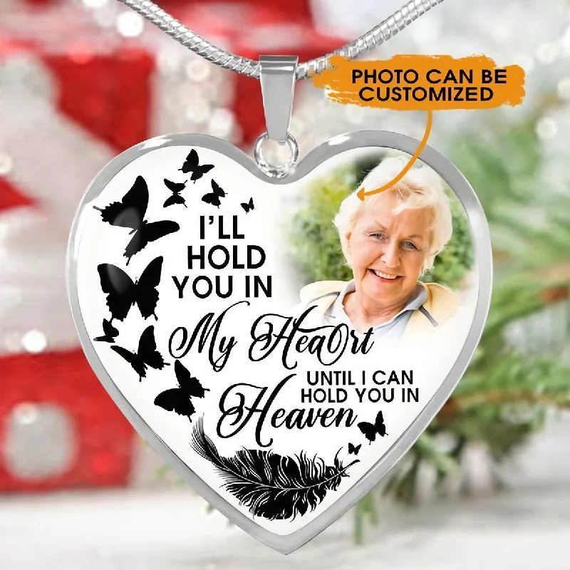 Necklaces and pendants with enamel accents for a colorful, eye-catching appearance-Personalized I Will Hold In My Heart Memorial Heart Necklace