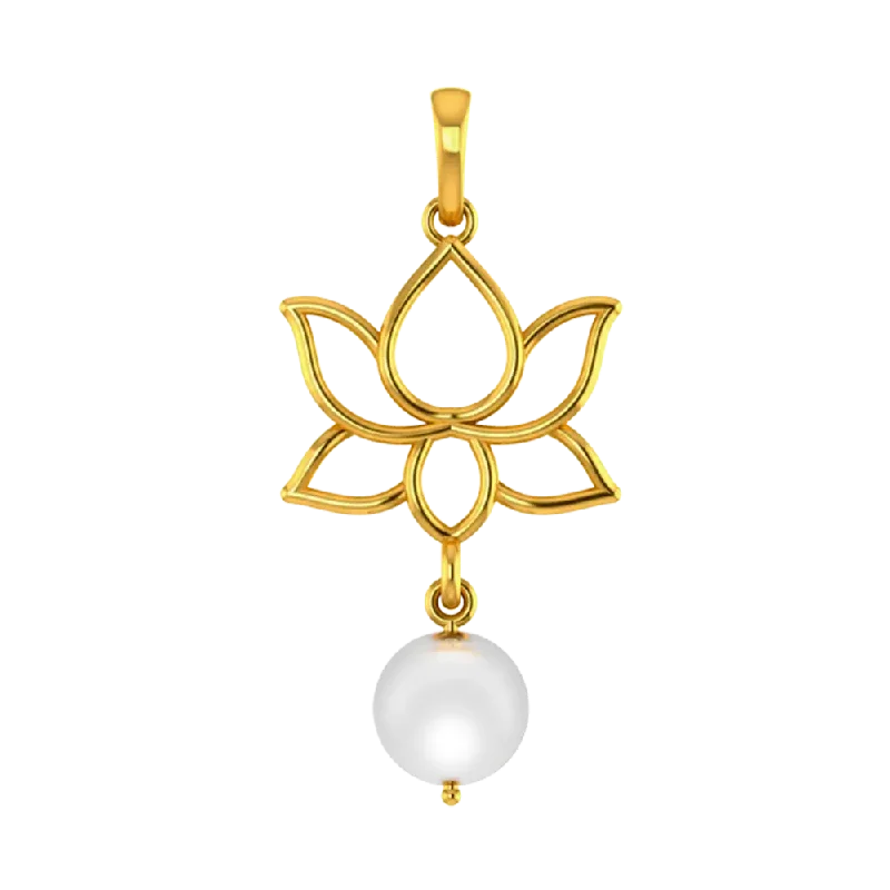 Necklaces and pendants with ocean-inspired designs for a refreshing, beachy feel-14k Lotus Shaped Gold Pendant With Pearl Detailing