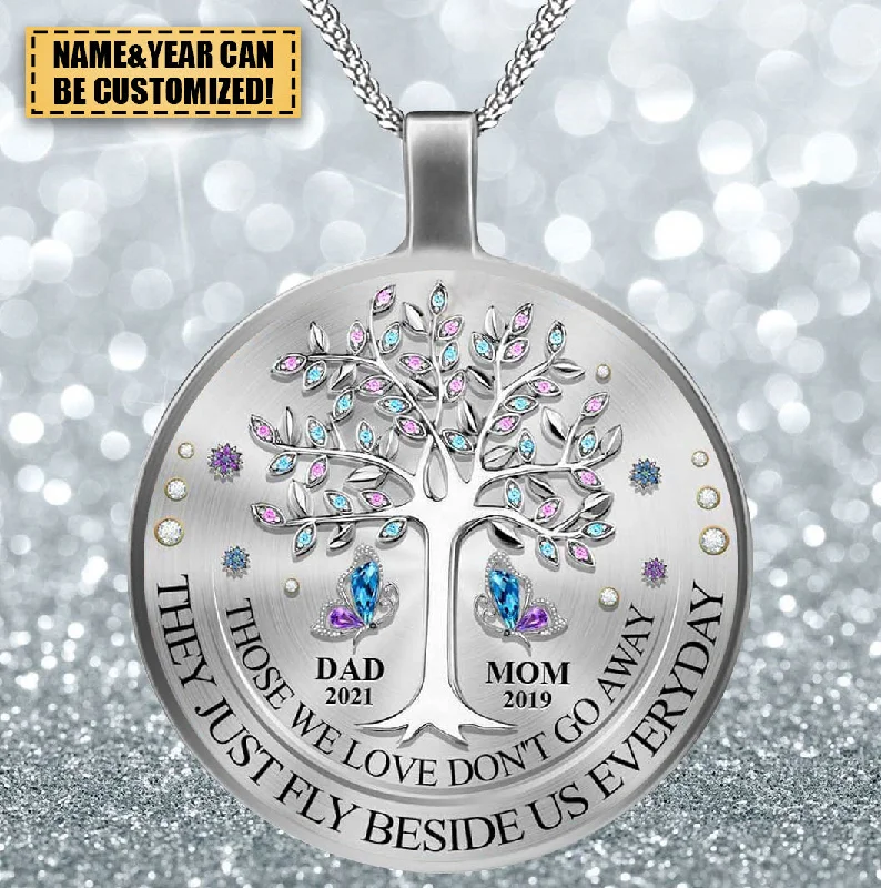 Unique necklaces and pendants with engraved messages for a sentimental gift-Personalized Sparkling Memorial Tree Butterfly Necklace