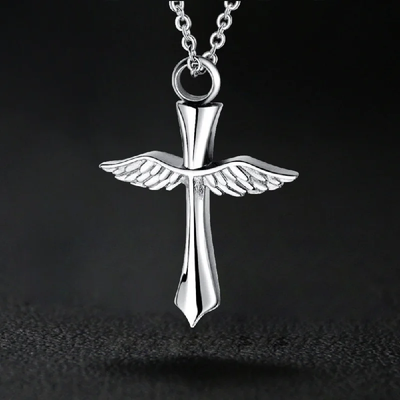 Best necklaces and pendants for everyday wear with minimalist designs-Angel Wings Cross Urn Necklace for Ashes