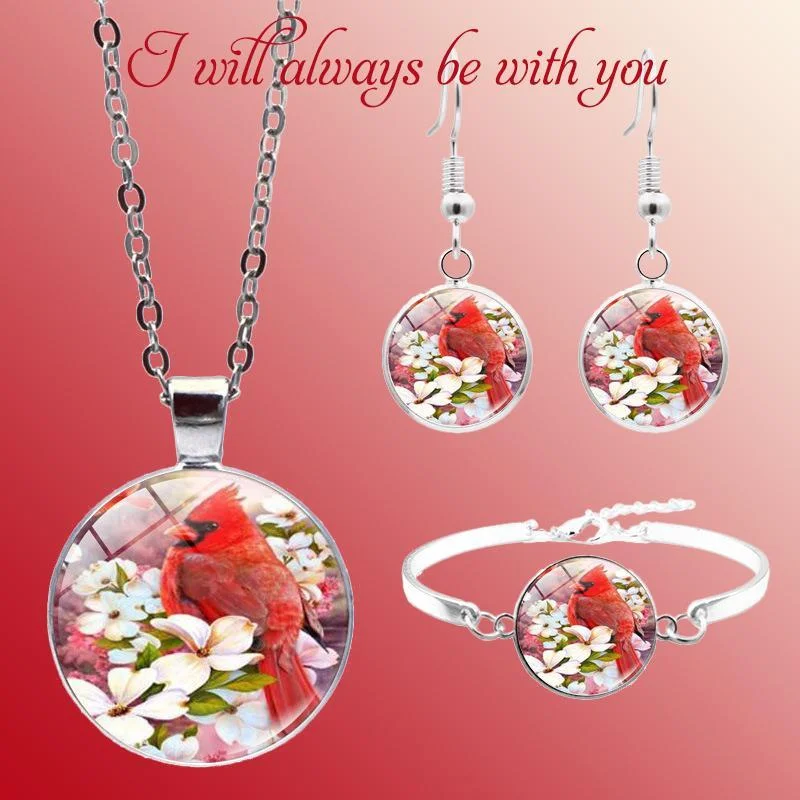 Necklaces and pendants with matching rings for a coordinated set of jewelry-Cardinal Memorial Flower Necklace Set