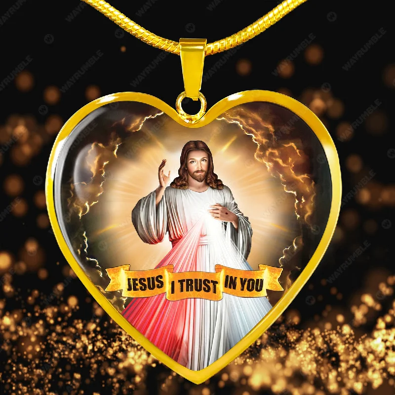 Elegant necklaces and pendants with diamond accents for added sparkle-Jesus I Trust in You Heart Necklace