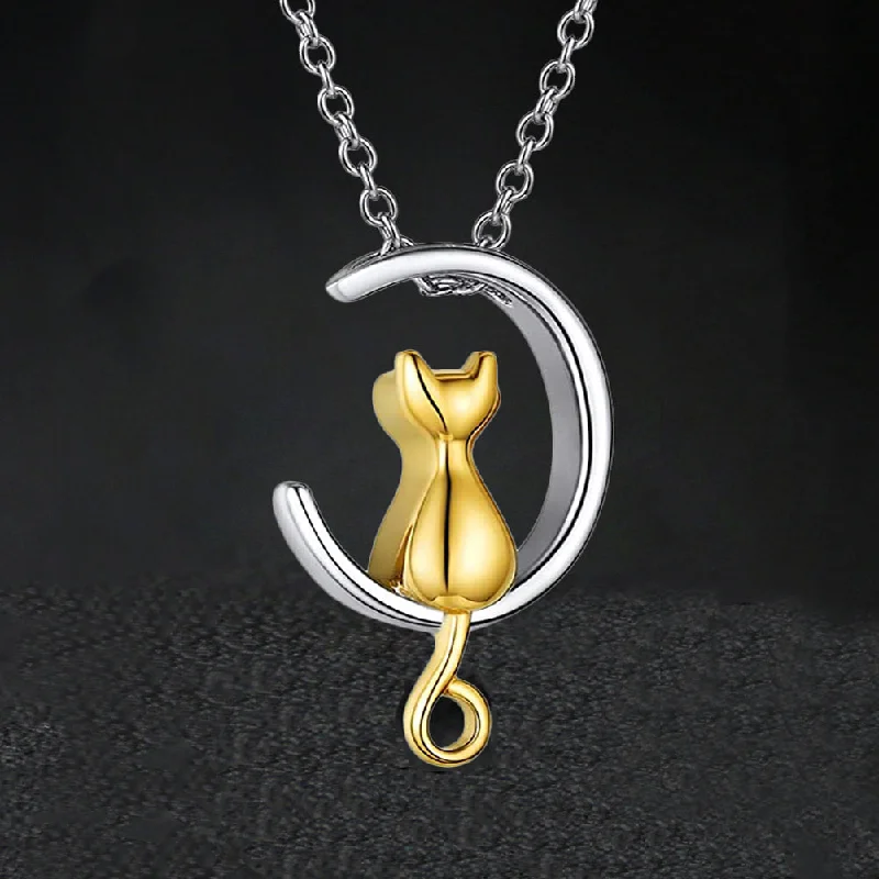 Necklaces and pendants with zodiac constellation designs for an astrological touch-Moon Cat Urn Necklaces for Ashes