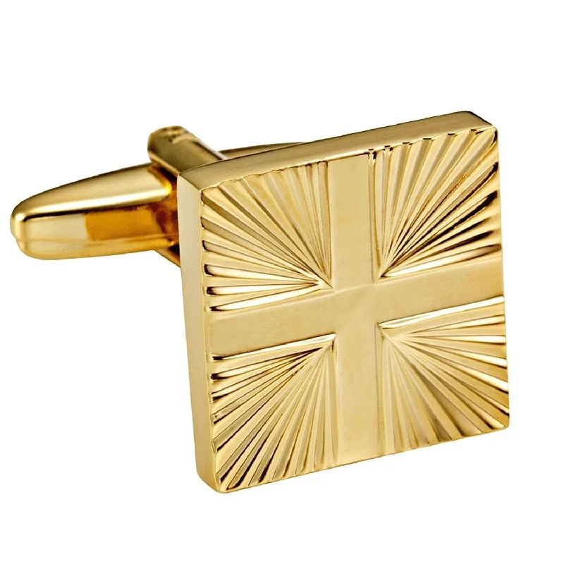 Beautiful necklaces and pendants with moon and star charms for a dreamy effect-Shiny Gold Toned Stainless Steel Men's Formal Cufflinks with Abstract Cross Pattern