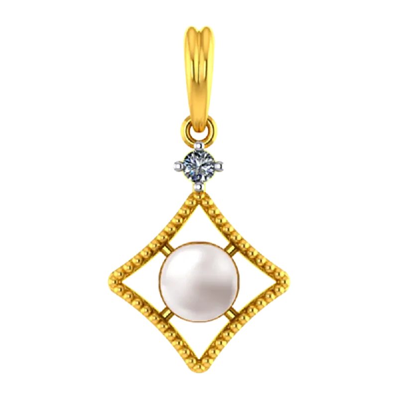 Best necklaces and pendants for everyday wear with minimalist designs-14k Diamond Shaped Gold Pendant With A Pearl And Stone Detailing