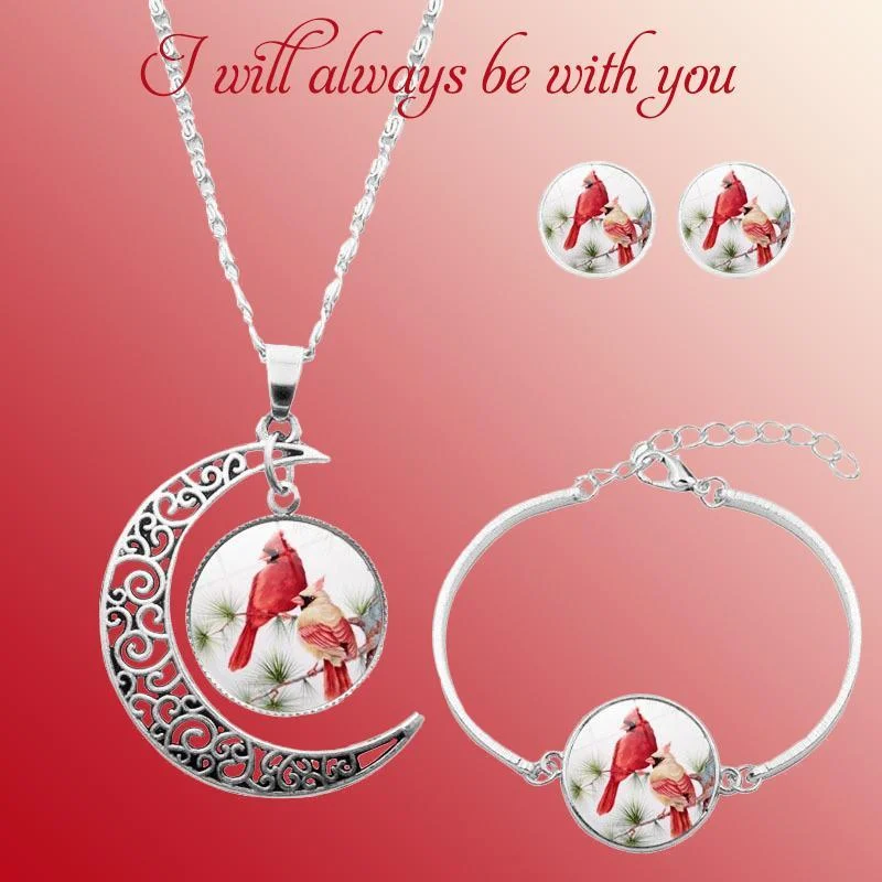 Beautiful necklaces and pendants with diamond halo settings for extra brilliance-Moon Shape Cardinal Memorial Necklace Set