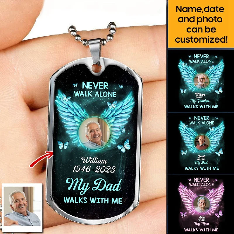 Stunning necklaces and pendants with ruby and diamond combinations for a luxurious effect-Never Walk Alone - Memorial Gift - Personalized Dogtag Necklace