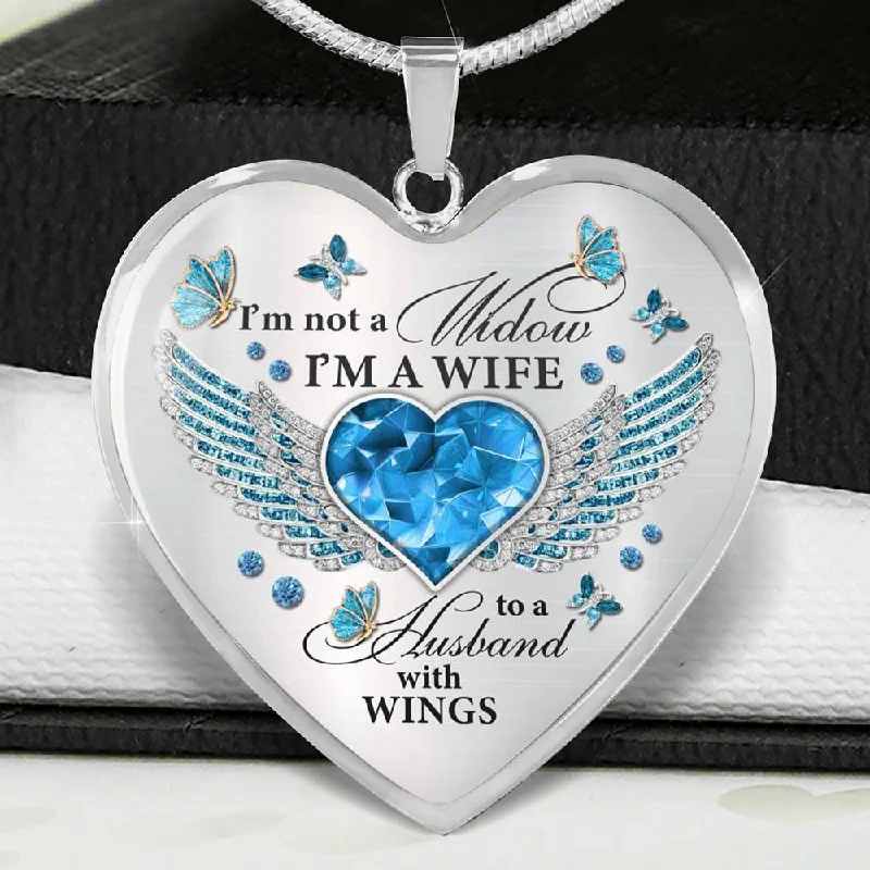 Best necklaces and pendants with gemstone clusters for a bold and colorful effect-I’m Not A Widow I’m A Wife Butterfly Heart Necklace