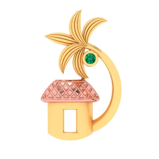 Best necklaces and pendants with intricate beadwork for a bohemian-inspired look-14k Hut Shaped Gold Pendant With A Palm Tree From Online Exclusive