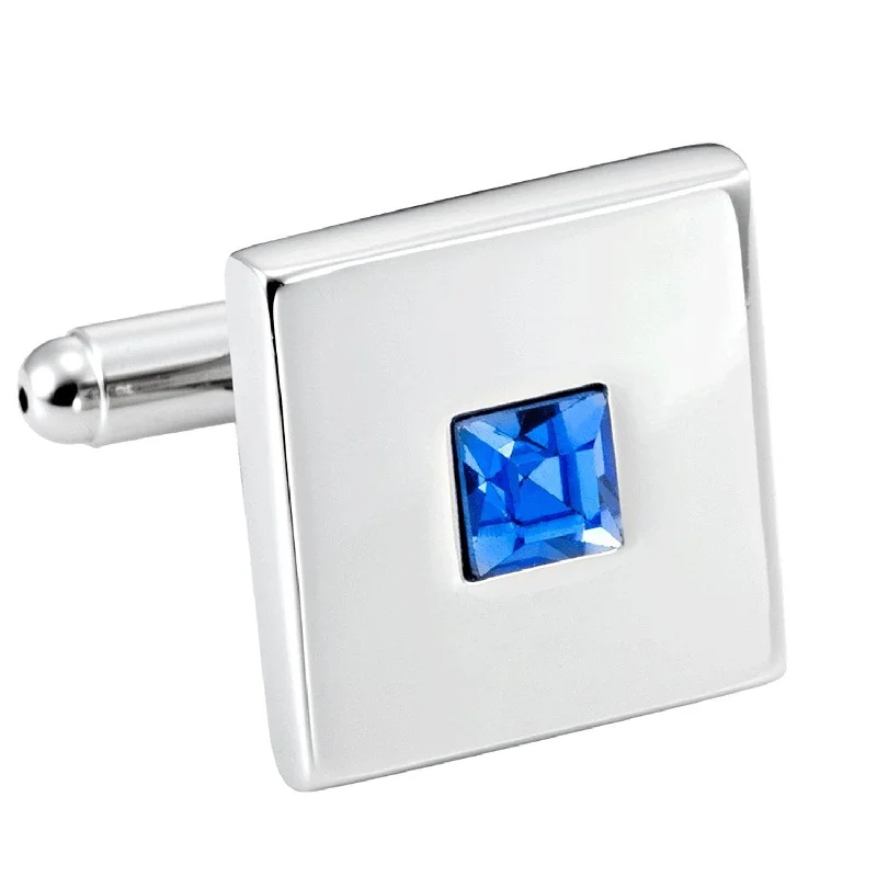 Best necklaces and pendants with layered designs for a chic, stacked look-Urban Jewelry Stainless Steel Silver Color Square Cufflinks with Blue Cubic Zirconia Stone