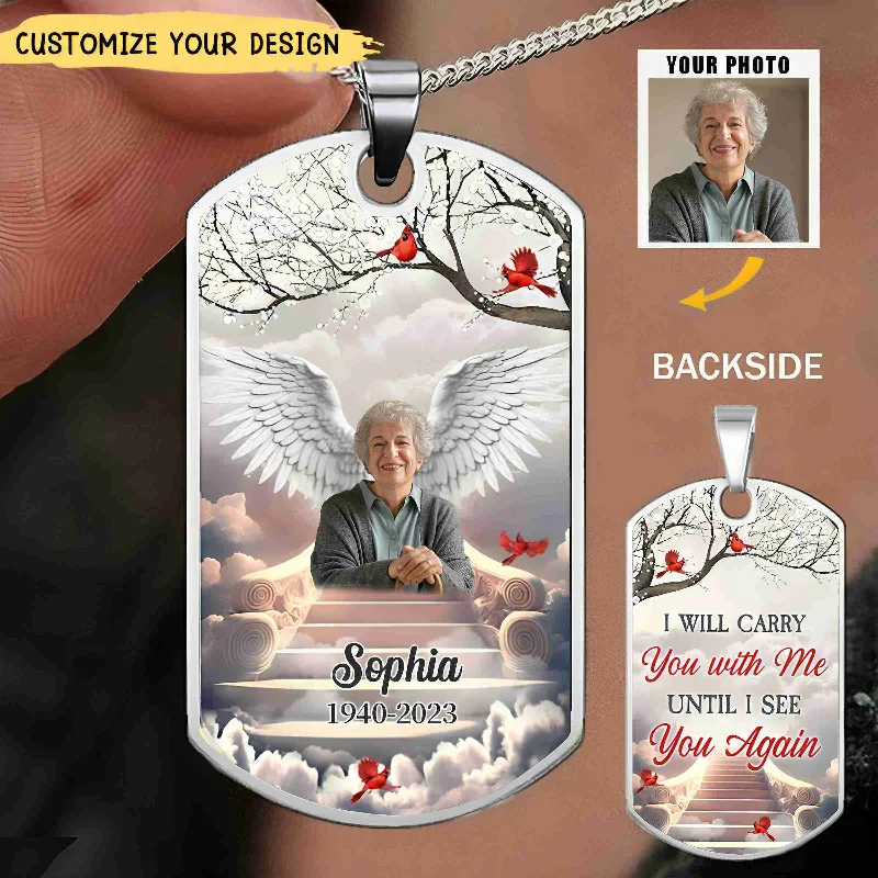 Best necklaces and pendants with personalized coordinates for a special keepsake-Memorial Upload Photo Angel Wings Personalized Dogtag Necklace