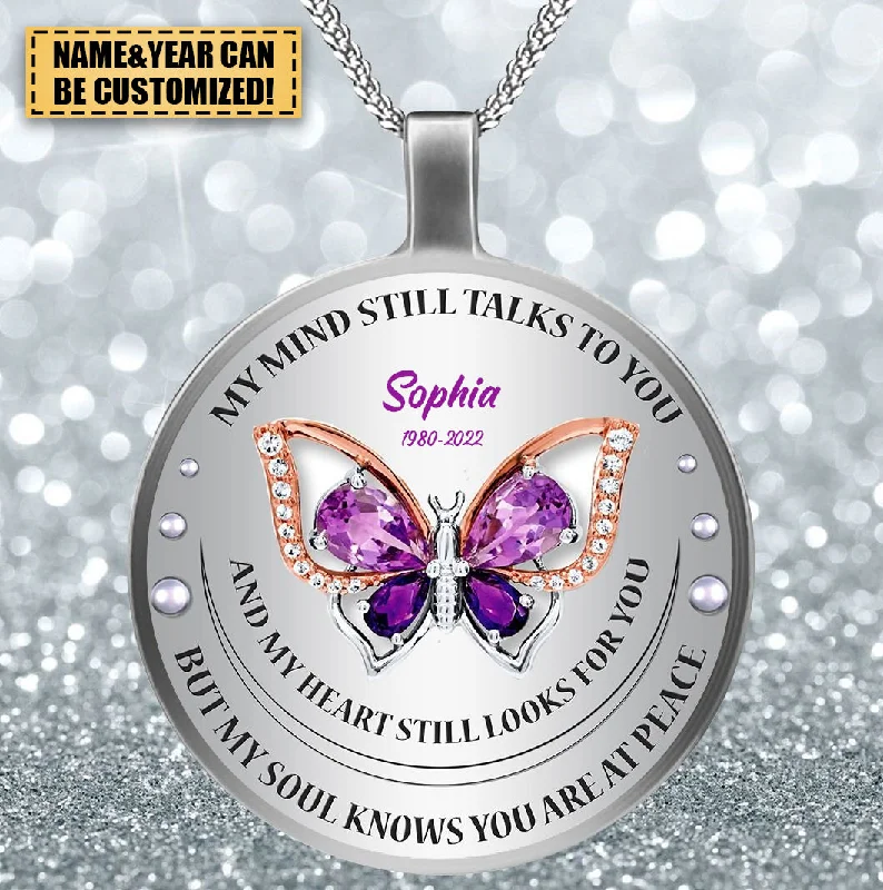 Unique necklaces and pendants with vintage-inspired designs for timeless appeal-Personalized Butterfly My Mind Still Talks To You Necklace