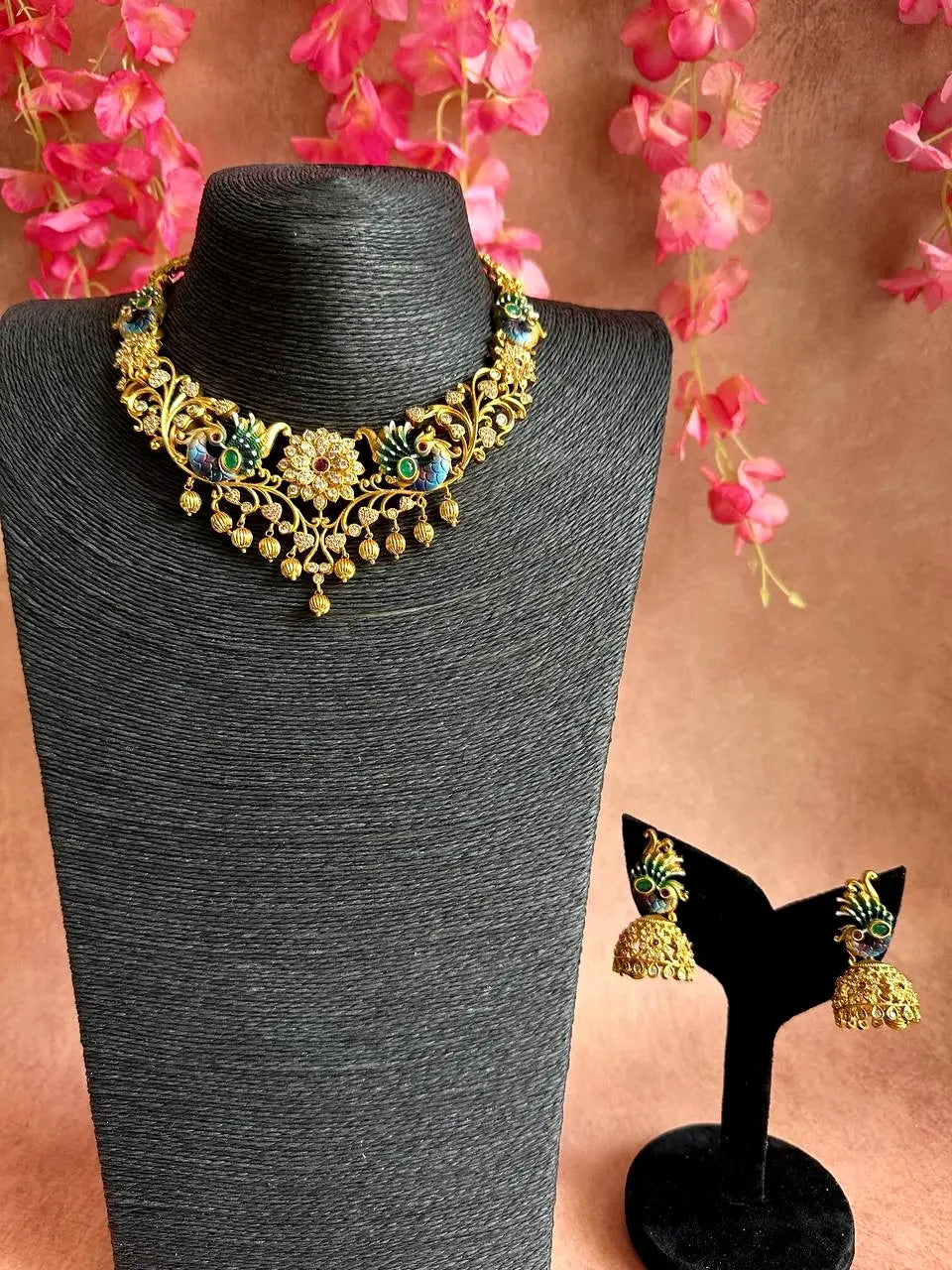 Best necklaces and pendants with black diamonds for an edgy, bold statement-Peacock Meenakari Premium Necklace