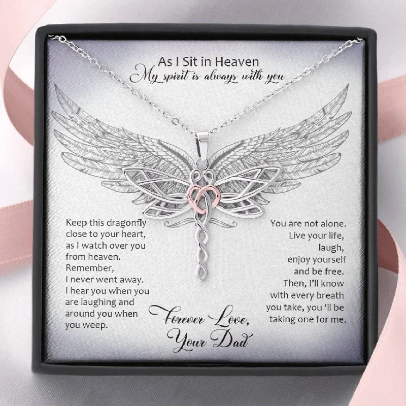 Necklaces and pendants with angel wing motifs for a spiritual, meaningful design-From My Dad In Heaven Dragonfly Necklace