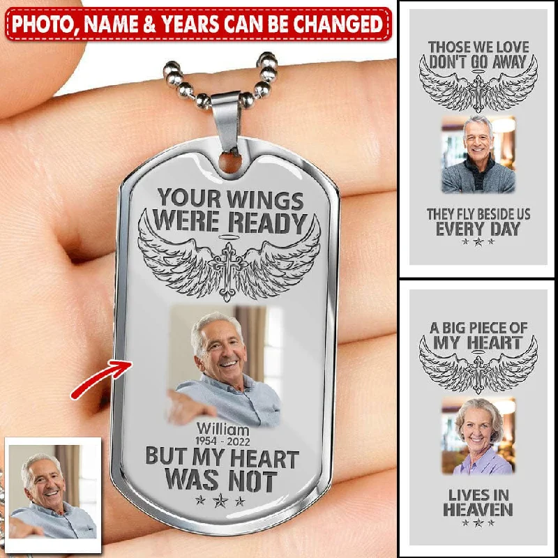 Best necklaces and pendants with glowing moonstone for an ethereal glow-Upload Photo Family Loss Angel Wings Memorial Gift Personalized DogTag Necklace