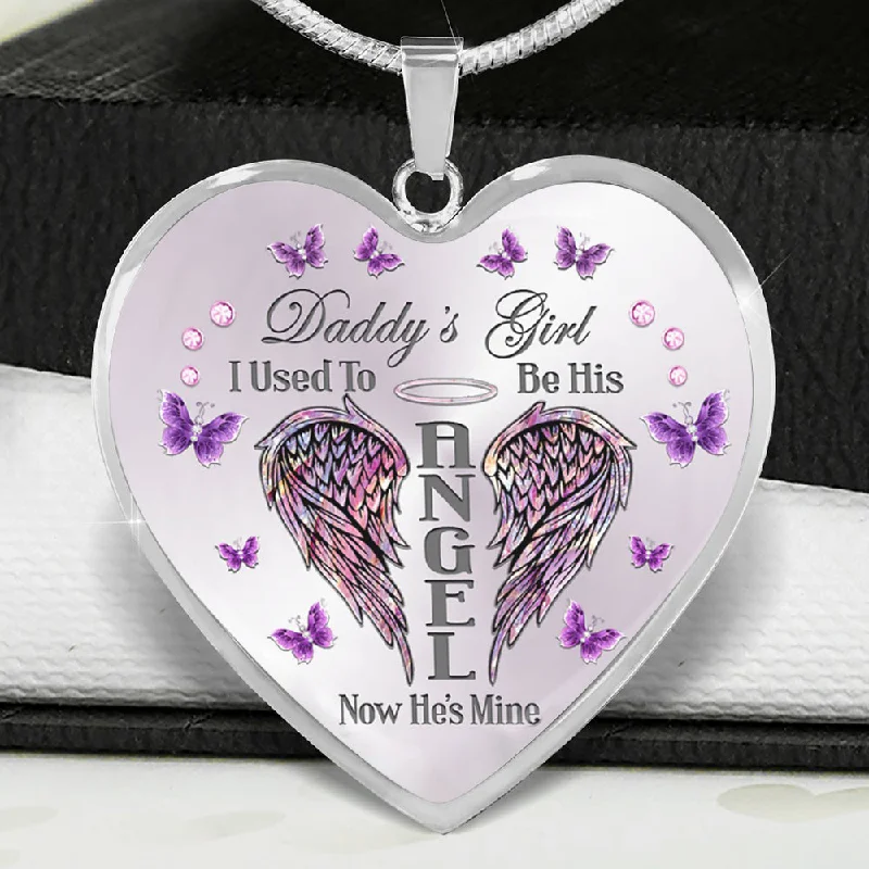 Necklaces and pendants with custom designs for a completely unique jewelry piece-Daddy's Girl Angel Wings Heart Necklace