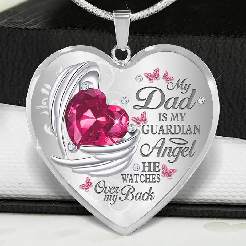 Necklaces and pendants with engraved messages for a deeply personal, sentimental gift-My Dad My Angel Heart Necklace