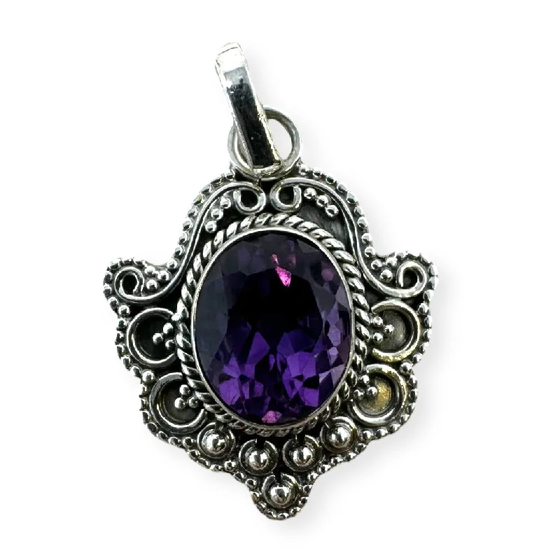 Trendy necklaces and pendants with geometric shapes for a modern aesthetic-Sterling Silver Purple Stone Pendant