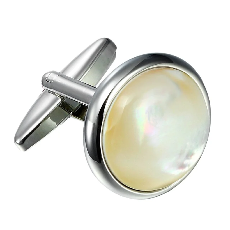 Best necklaces and pendants with cross pendants for a spiritual, meaningful symbol-Urban Jewelry Unique 316L Stainless Steel Men's Round Cufflinks with Real Shell (Silver)