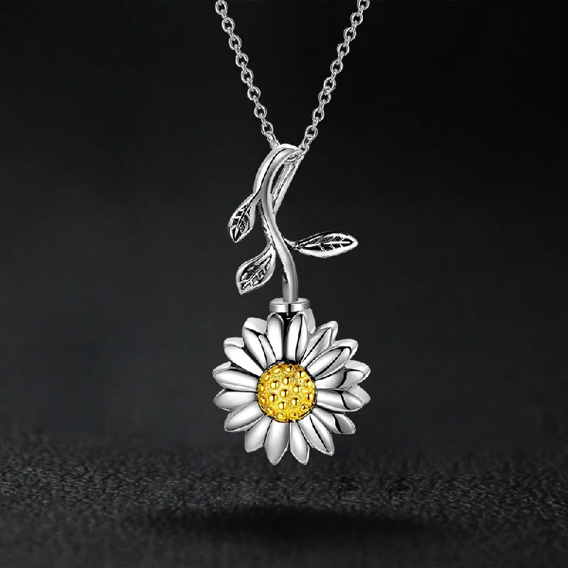 Beautiful necklaces and pendants with diamond-encrusted designs for maximum sparkle-Sunflower Urn Necklaces for Ashes