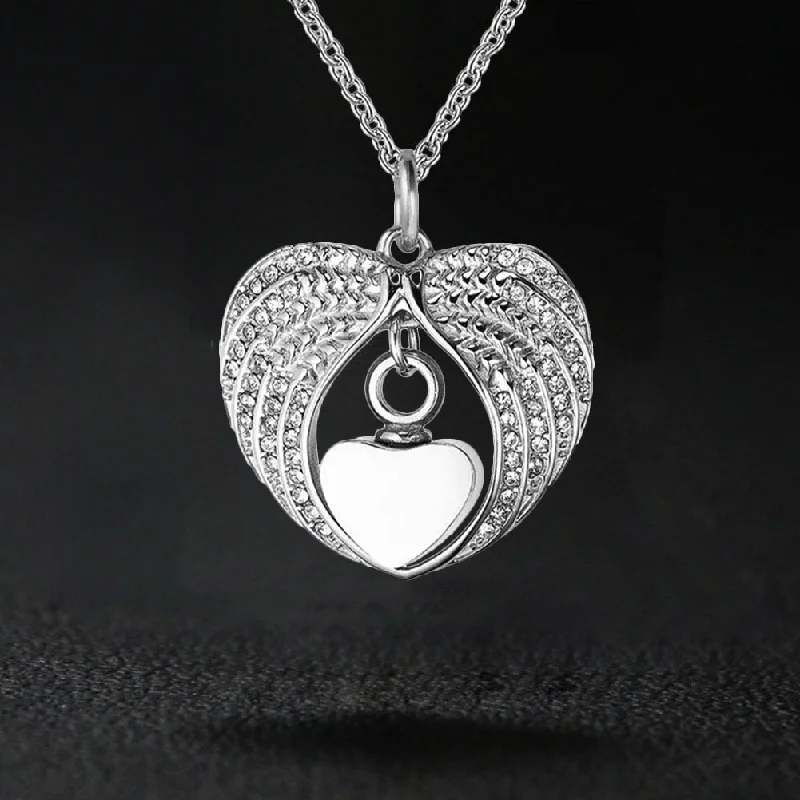 Elegant necklaces and pendants with diamond accents for added sparkle-Heart Angel Wings Urn Ashes Necklace