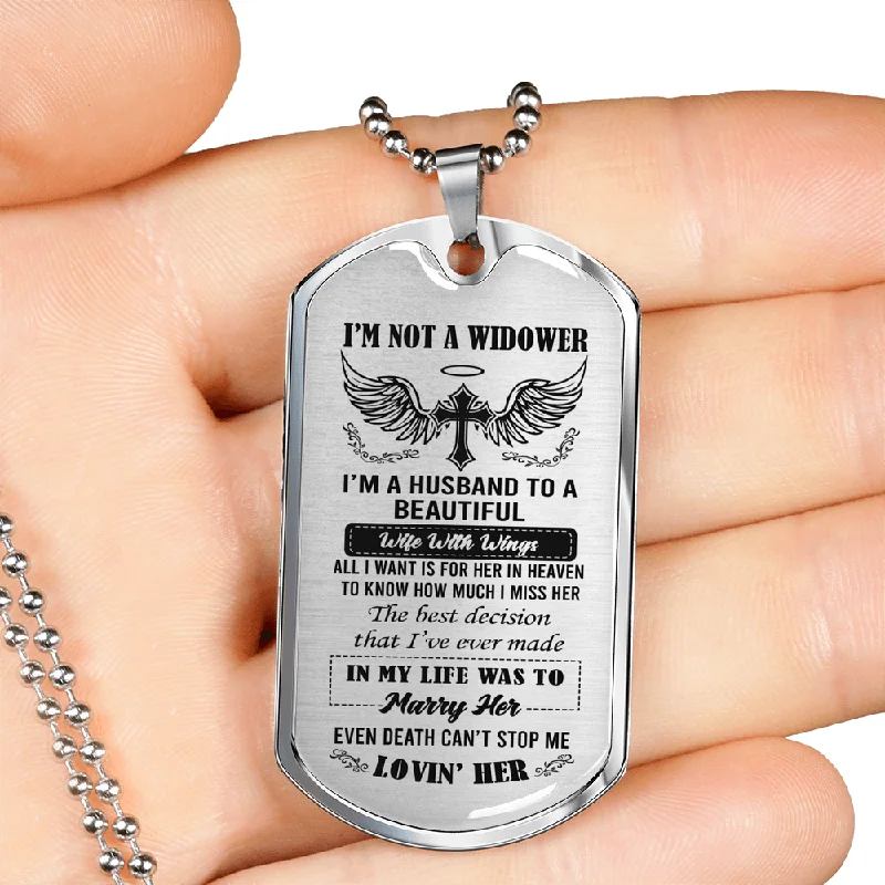 Necklaces and pendants with matching rings for a coordinated set of jewelry-I'm Not A Widower Dog Tag Necklace