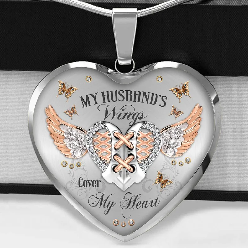 Best necklaces and pendants with floral designs for a feminine and elegant feel-My Husbands Wings Cover My Heart Necklace