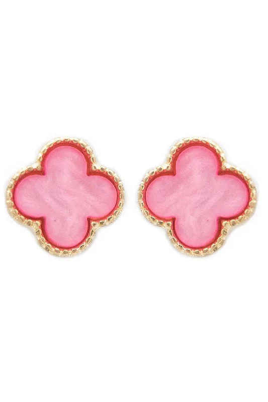 Minimalist Drop Earrings with Simplicity -Viola Goldtone Trimmed Pink Shell Quatrefoil Earrings