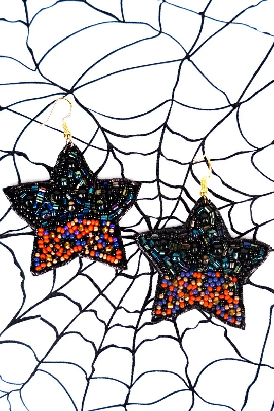 Drop Earrings for Shopping Trip -Viola Black Multi-Color Bead Halloween Star Earrings