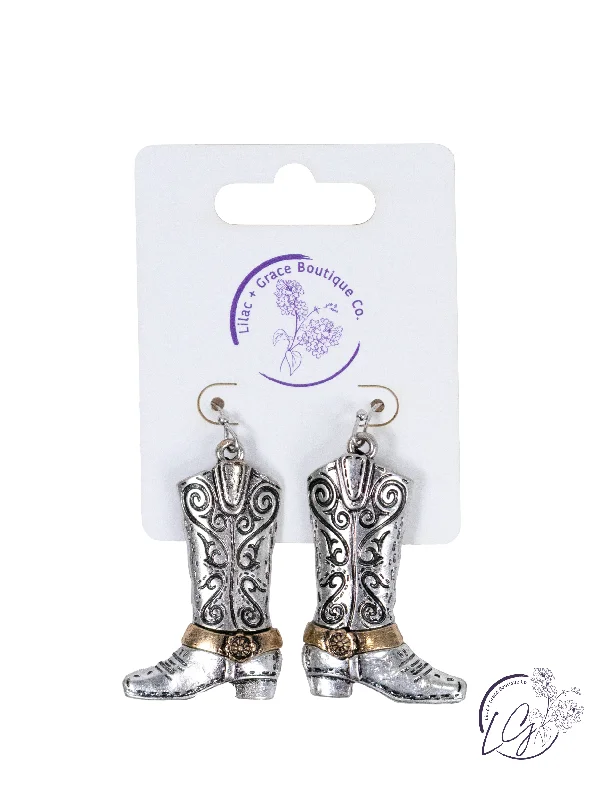 Heart Shaped Drop Earrings for Love -Wild West Boot Earrings