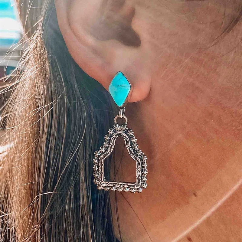 Star Shaped Drop Earrings for Charm -Wholesale Bohemian Vintage Rhombus Turquoise Earrings