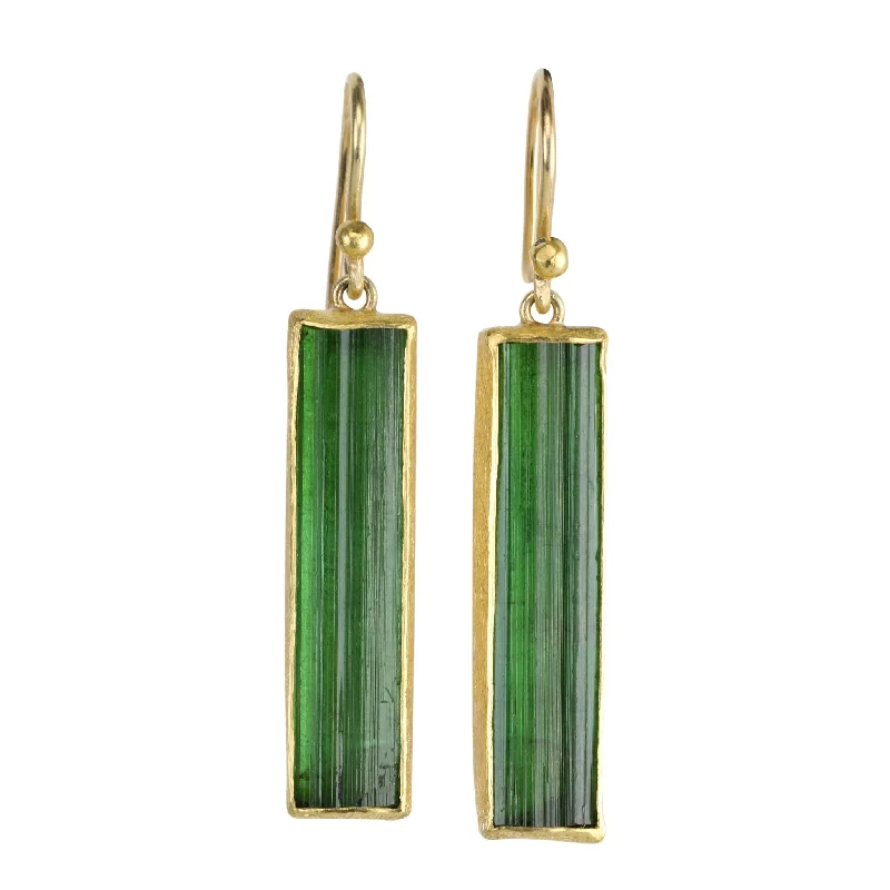 Star Shaped Drop Earrings for Charm -22 & 18K Bezel-Set Rectangular Green Tourmaline Drop Earrings