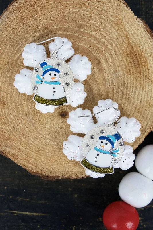 Ethnic Drop Earrings with Tribal Design -Snowman Snow Globe Earrings