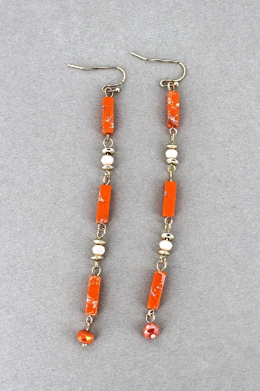 Round Drop Earrings for Classic -SALE! Orange Marbled Block Beaded Drop Earrings