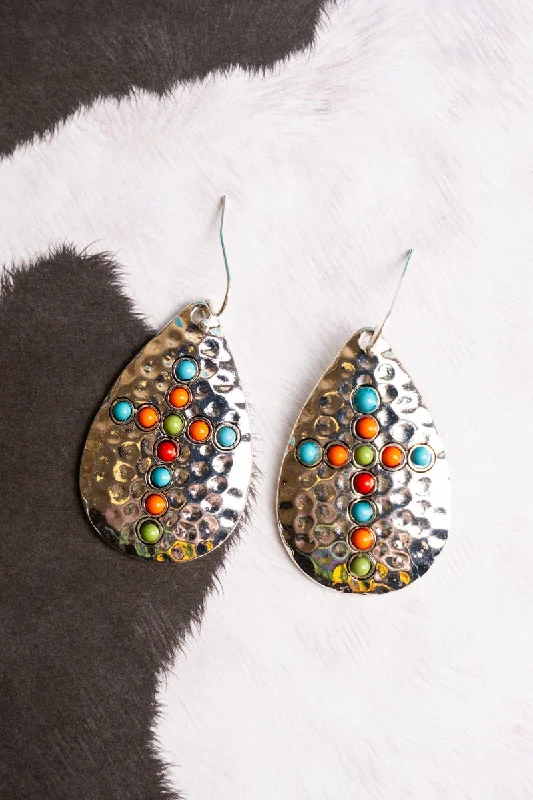 Drop Earrings with Etched Designs -SALE! Pebble Creek Multi-Color Cross Teardrop Earrings