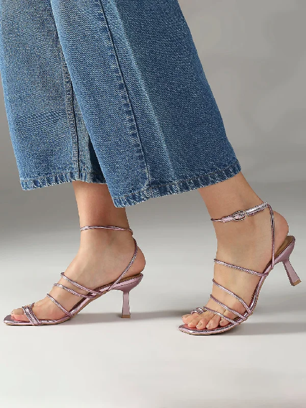 High-heeled sandals for women with strappy details and delicate ankle straps for elegance-Women Lilac Strappy Ankle Loop One Toe Kitten Heels