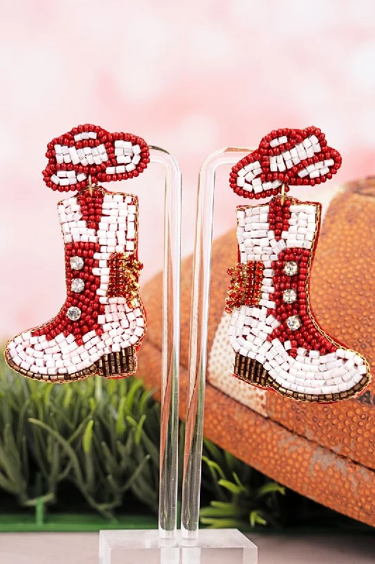 Drop Earrings with Star Motifs -SALE 75% OFF! Viola Twirling Into Gameday Burgundy and White Boots Seed Bead Earrings