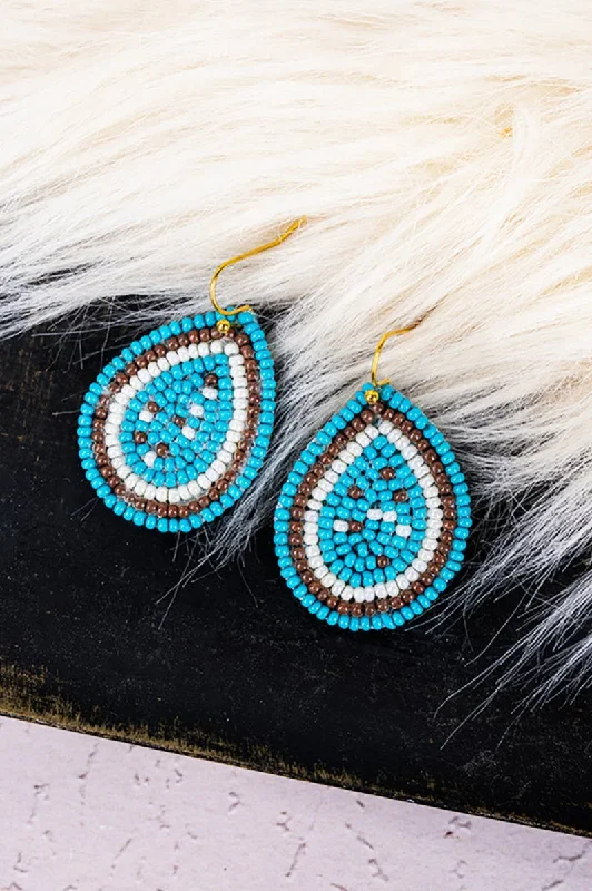 Drop Earrings with Embossed Patterns -SALE! Raina Turquoise Seed Bead Teardrop Earrings