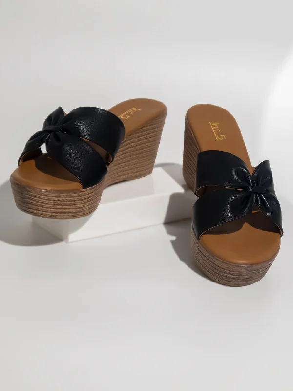 Stylish sandals for women with thong style and colorful detailing for fun-Women Black Textured Open Toe Wedge Heels