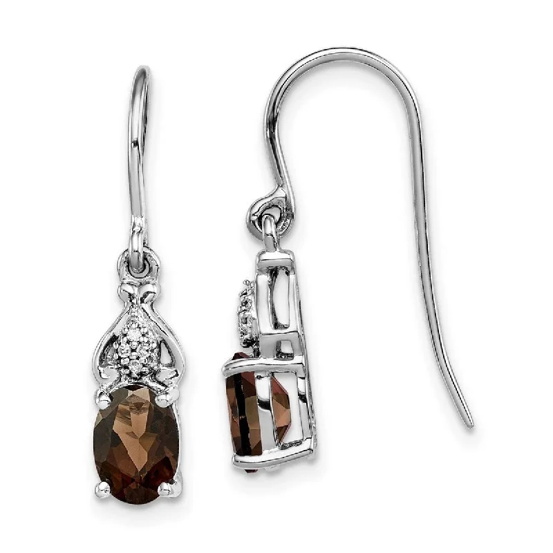 Detachable Drop Earrings with Charms -Curata 925 Sterling Silver Dangle Polished Shepherd hook Diamond and Smokey Quartz Earrings - 25x5mm Wide