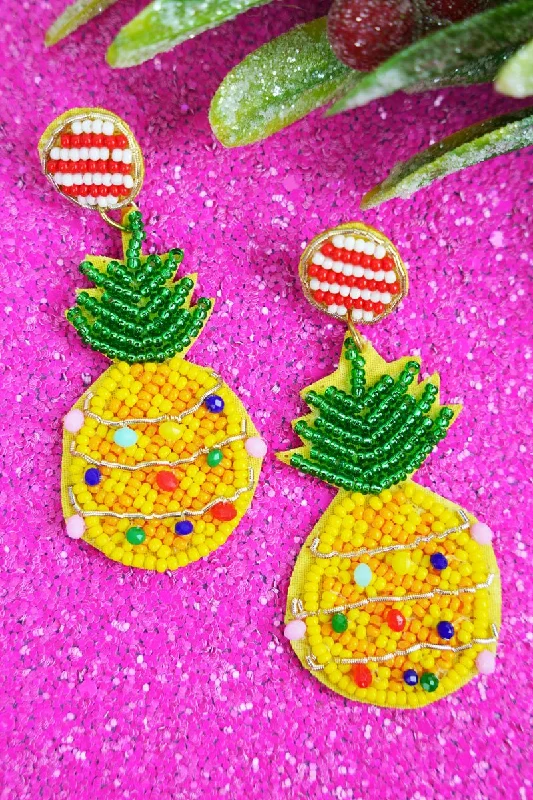 Oval Drop Earrings for Grace -SALE 75% OFF! Viola Christmas Pineapple Seed Bead Earrings