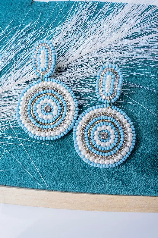 Drop Earrings with Symbolic Elements -SALE! Light Blue Palm Bay Seed Bead Earrings