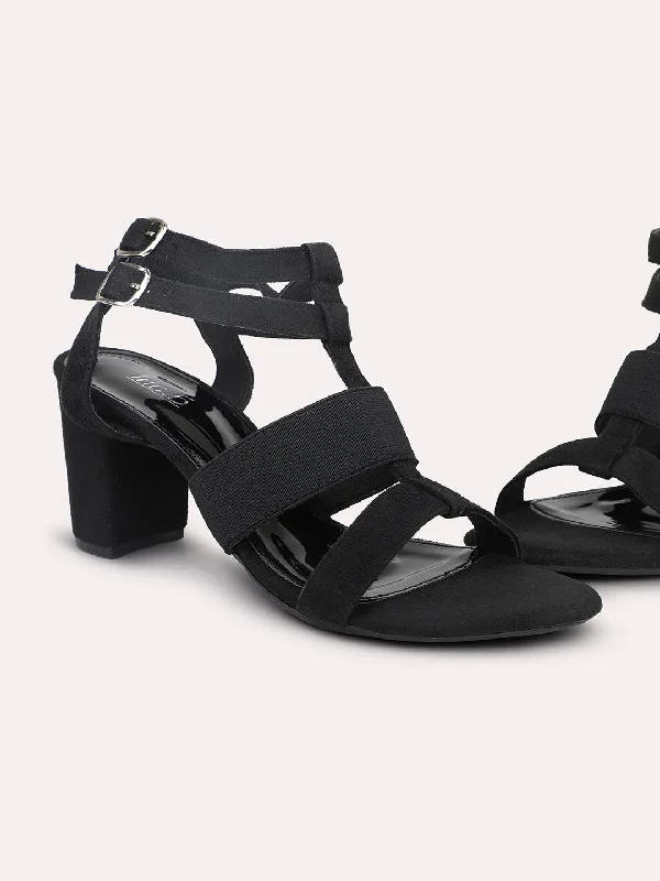 Outdoor sandals for men with durable rubber sole and adjustable straps-Women Black Black Suede Block Heels