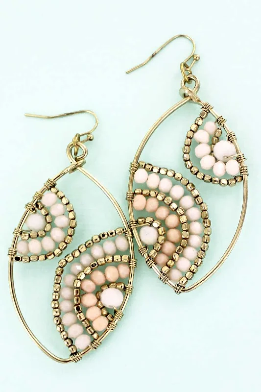 Lightweight Drop Earrings for All Day -SALE! Ivory and Goldtone Beaded Marquise Earrings