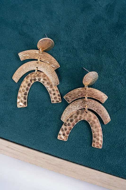 Drop Earrings for Gym Workout -SALE! Worn Goldtone Arch Dangle Earrings