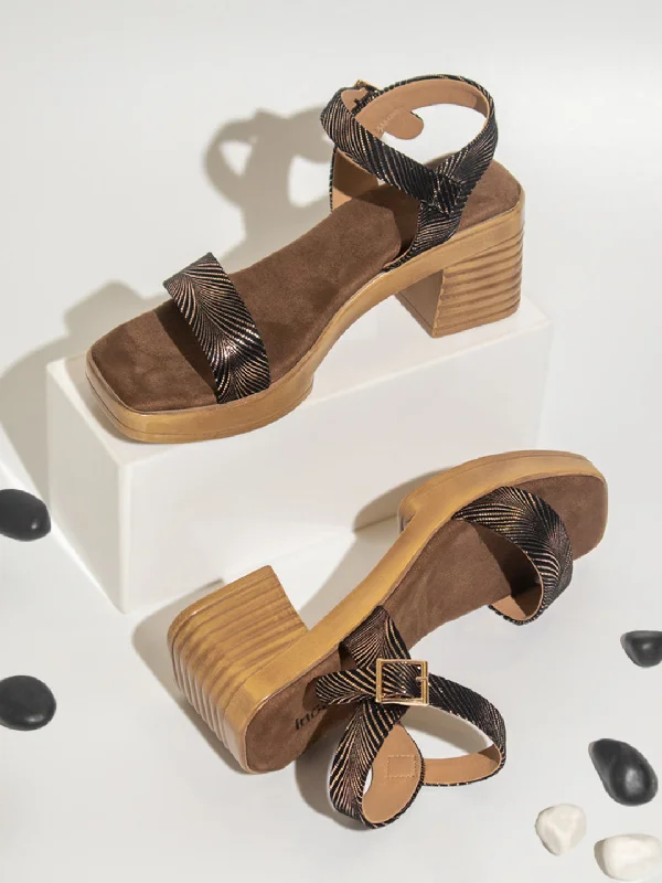 Casual sandals for women with bohemian-style straps and flat sole for comfort-Women Antique Embellished Ankle Loop Block Heels